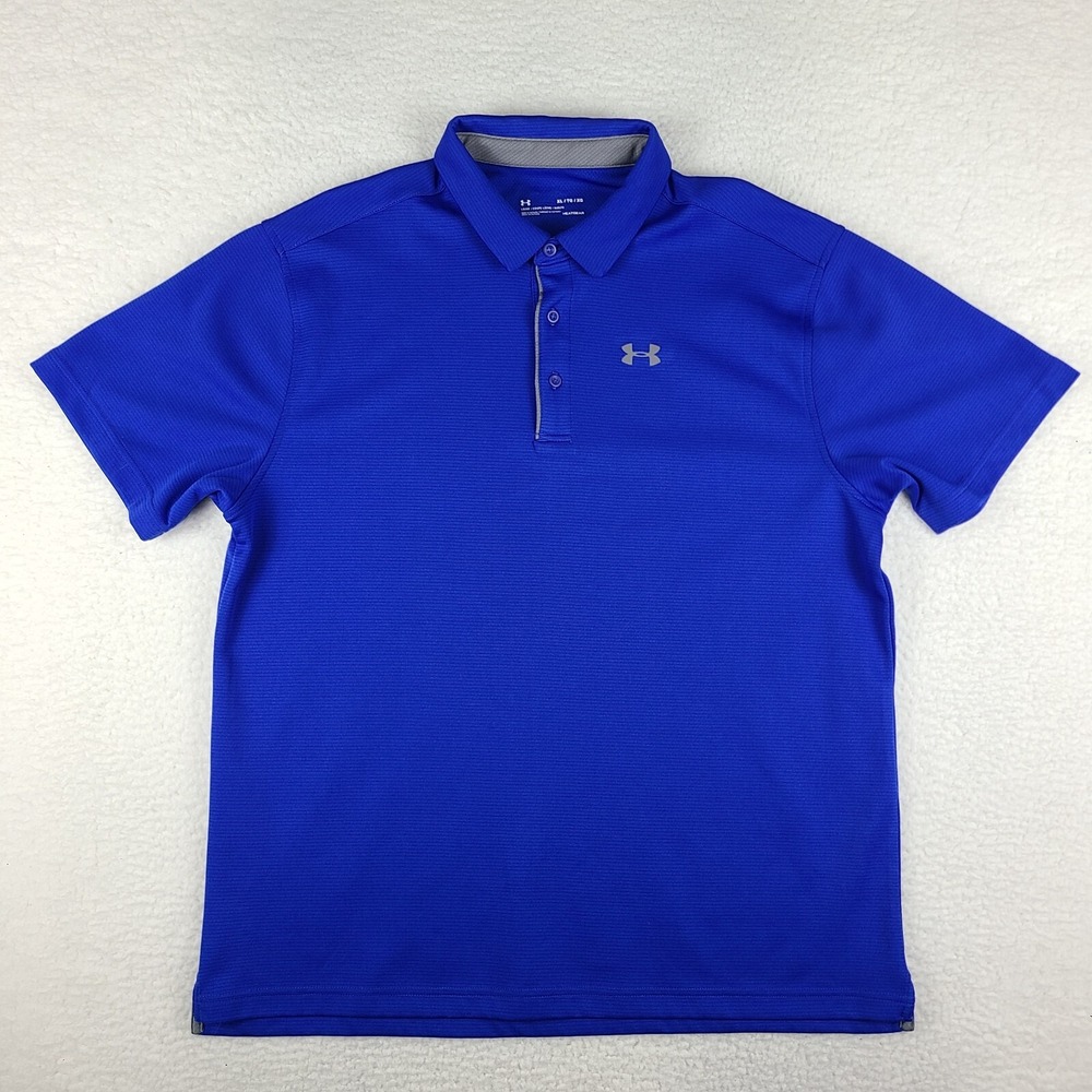 Under Armour Polo Shirt Mens XL Blue Striped Loose Heatgear Performance EC